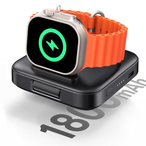 SwanScout Tragbar Kabelloses Ladegerät für Apple Watch, 1800mAh Magnetisches Ladestation für Apple Watch Series 9/8/7/6/5/4/3/2/SE/Ultra 2 (Schwarz) von SwanScout