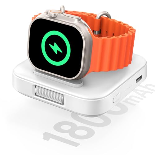 SwanScout Tragbar Kabelloses Ladegerät für Apple Watch, 1800mAh Magnetisches Ladestation für Apple Watch Series 9/8/7/6/5/4/3/2/SE/Ultra 2 (Weiß) von SwanScout