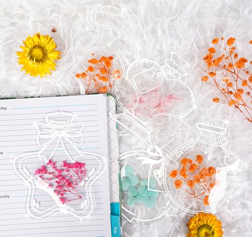 Sweelov 50 Stück Transparente Lesezeichen Getrocknete Blumen mit Loch, Lesezeichen Basteln mit bunte Quasten für Frauen Mama Kinder Beste Freundin DIY Handwerk Geschenkanhänger (Wunschflasche) von Sweelov