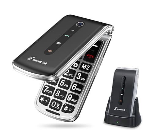 SweetLink F1PLUS Seniorenhandy Klapphandy Ohne Vertrag, Großtastenhandy mit Ladestation, GSM Flip Mobiltelefon SOS Notruffunktion, 1000mAh Akku, Taschenlampe, FM-Radio, 2,4 Zoll Farbdisplay, Schwarz von SweetLink