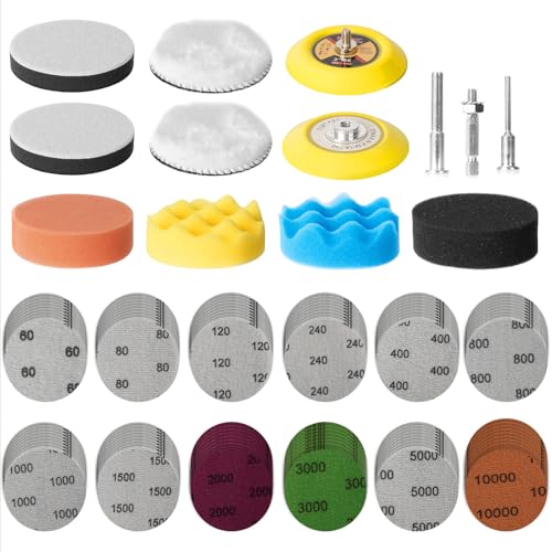 133 Pcs Polieraufsatz Akkuschrauber, 75mm Schleifpapier Klett, Scheinwerfer Aufbereitung Set, Schleifaufsatz für Akkuschrauber Bohrmaschine, Schleifteller Polieraufsatz Akkuschrauber 60 to 10000 von Sweetone