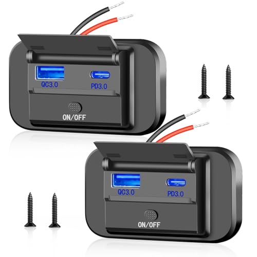 Sweetone USB Steckdose 12V, 12V USB Steckdose Ladebuchse Auto Ladegerät 18W QC3.0 USB & 36W PD Type C Handy Schnellladung Wasserdicht mit Schalter für 12V-24V Wohnmobil KFZ Boot von Sweetone