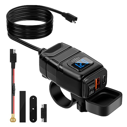 USB Steckdose Motorrad, Motorrad USB Ladegerät, PD Type-C & USB Ladegerät mit EIN-/Ausschalter und LED-Spannungsmesser, Quick Charge 3.0 USB-C Steckdose für 12V ~24V Motorrad Wohnmobil KFZ Boot von Sweetone