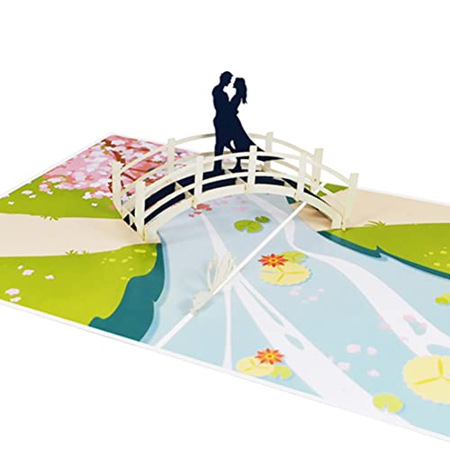 Sweetpopup® 3D Pop Up Karte für Liebe oder Hochzeit | Edles Metallic-Papier & inkl. Notizkarte | KIappkarte Paar auf der Brücke, 032 von Sweetpopup