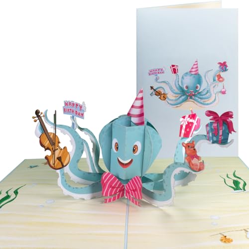 Sweetpopup [NEU] Pop Up Karte Geburtstagskarte Glückwunschkarte Geschenkkarte Gutschein Glückwunsch Geburtstag - 3D Oktopus & Happy Birthday, 102 von Sweetpopup