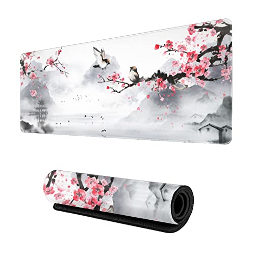 Cherry Blossom Mauspad Gaming Mauspad 80 x 30 cm Japanisches Rosa Sakura Mauspad vern?hte Kanten Gummibasis rutschfest Wasserdicht Gro?es Mauspad geeignet Schreibtisch B?ro Spiel von Sweetshow