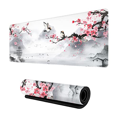 Cherry Blossom Mauspad Gaming Mauspad 31.5 X 11.8 Inch Japanese Pink Sakura Mouse Pad Stitched Edges Rubber Base Non-Slip Waterproof Large Mouse Pad Suitable Desk / Office / Game von Sweetshow