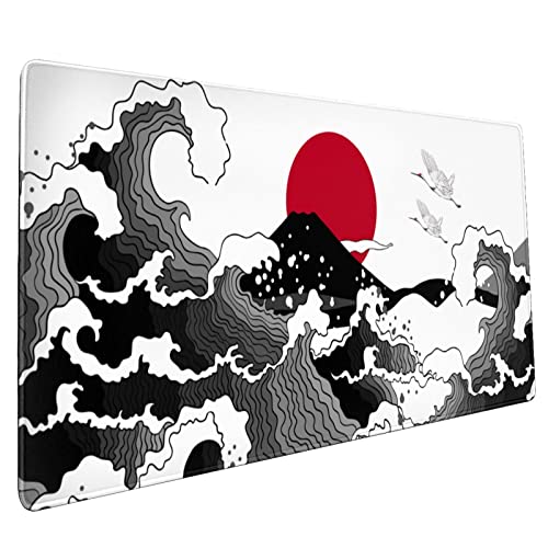 Japanisches Mauspad mit roten und schwarzen Wellen, 90x40 cm, erweitert, großes cooles Mauspad, rutschfeste Gummiunterseite, Schreibtischunterlage für Gaming und Heimbüro, XL von Sweetshow