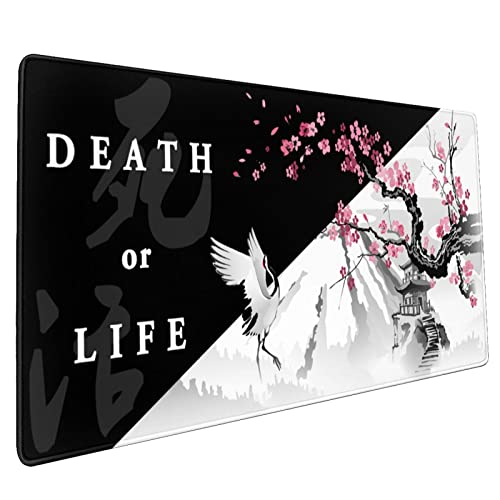 Sakura-Mauspad mit „Death“-, „Life- und rosenfarbenem Kirschblütenmuster, verlängertes großes Mauspad, rutschfeste Gummiunterseite, genähten Kanten, wasserdicht, Gaming, Heimbüro, 90 x 40 cm, XXL von Sweetshow