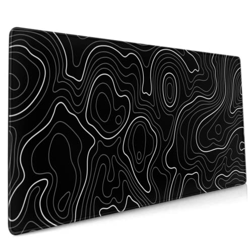 Sweetshow Topographic Contour Gaming Mauspad 35, 4 x 15, 7 Zoll XXL Schwarz Geographic Map Lines Full Des Mousepad Extended Große Anti-Rutsch-Gummibasis Keyboardmatte mit genähten Kanten Home Office von Sweetshow