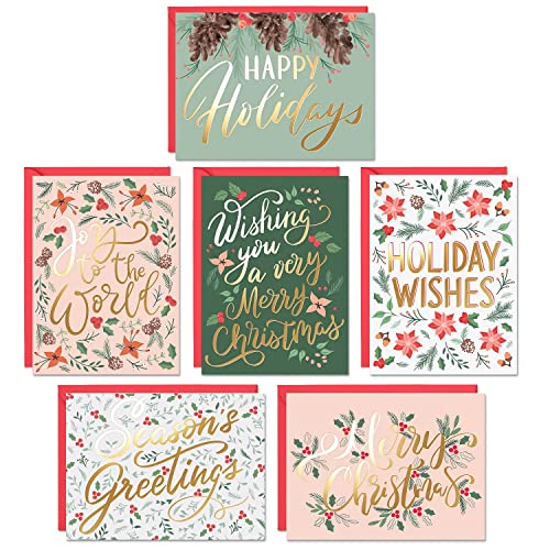 Sweetzer & Orange Text-Weihnachtskarten - 6 typografische Designs mit Gold à 4 Stück - 24 Weihnachtspostkarten mit rotem Umschlag - Außen glänzend, innen matt, 300 g/m² - 10,8 x 14,6 cm von Sweetzer & Orange