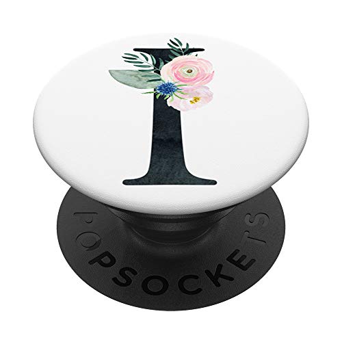 Anfangsbuchstabe I mit Aquarell Blumen auf Weiß PS20027 PopSockets PopGrip: Ausziehbarer Sockel und Griff für Handys/Tablets mit Tauschbarem Top von Swesly Mobiltelefon