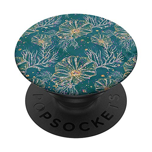 Seashell Pattern on Rich Green PACJ0073 PopSockets PopGrip: Ausziehbarer Sockel und Griff für Handys/Tablets mit Tauschbarem Top von Swesly Mobiltelefon