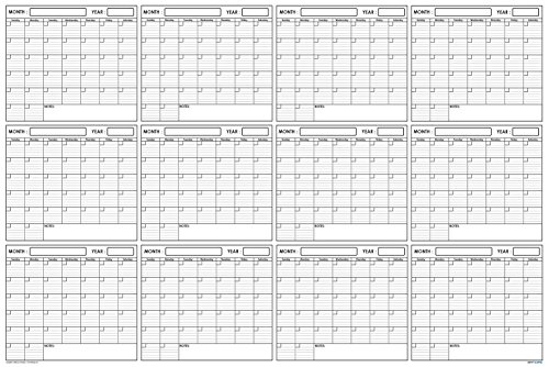 A1 SwiftGlimpse Blanko-undatierter Jahres-Wandkalender, 92 cm x 61 cm, großer radierbarer laminierter Wandplaner, 12 Monate, wiederverwendbar für Büro, Schule oder Zuhause (A1 horizontal) von SwiftGlimpse