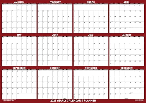 SwiftGlimpse A0 Wandkalender 2025, 122 x 92 cm, löschbarer Jahresplaner, horizontal, Kastanienbraun (A0 MAROON) von SwiftGlimpse