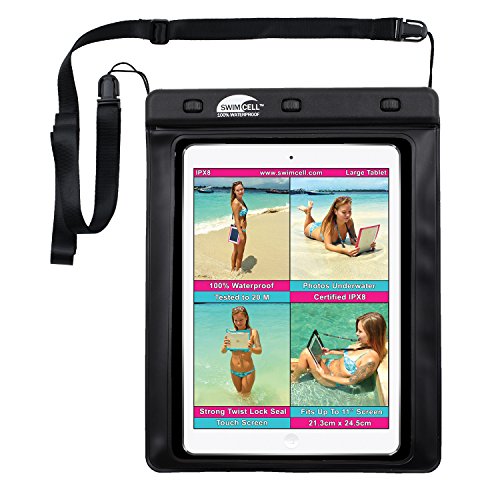 wasserdichte iPad Hülle - Tasche für große Tablets, iPad, Kindle fürs Schwimmen, Strand, Pool. Zertifiziert IPX8 20m Unter Wasser. Verstellbares Umhängeband. Passt 21 x 24,5cm von SwimCell