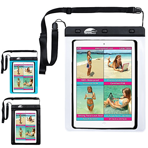 wasserdichte iPad Hülle - Tasche für große Tablets, iPad, Kindle fürs Schwimmen, Strand, Pool. Zertifiziert IPX8 20m Unter Wasser. Verstellbares Umhängeband. Passt 21 x 24,5cm von SwimCell