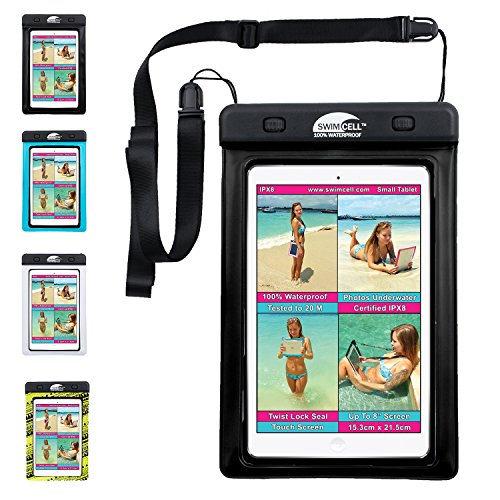 wasserdichte iPad Hülle - wasserdichte Minitasche für kleine Tablets & Kindle als Schutzhülle. Zertifiziert IPX8 20m. Verstellbares Umhängeband. Passt 14,5 x 21cm von SwimCell