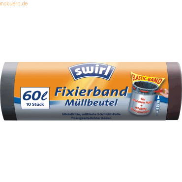 Swirl Müllbeutel 60l mit Fixierband anthrazit VE=10 Stück von Swirl