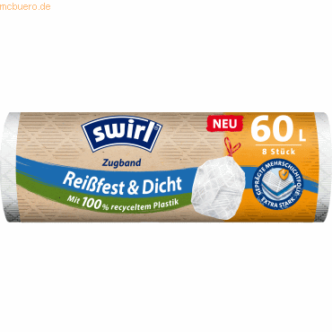 Swirl Müllsack mit Zugband 60l weiß 8 Stück Swirl Müllsack mit Zugband 60l weiß 8 Stück von Swirl