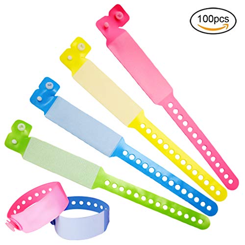 SwirlColor ID Armband Erwachsene, 100 Pack Einweg VIP Event Armbänder PVC Teens Safety ID Bracelet (Rosa+Gelb+Blau+Grün) von SwirlColor