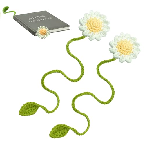 SwirlColor Lesezeichen Kinder Mädchen Frauen, 2 Stück Niedliche Sonnenblume Lesezeichen Häkeln Personalisiert Gehäkeltes Lesezeichen Bookmark Geschenke für Leser Buchliebhaber von SwirlColor