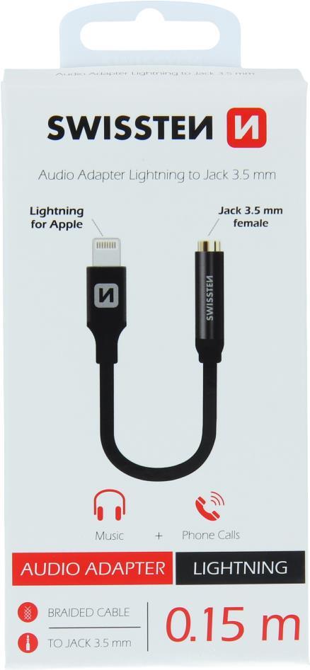 Swissten Audio Adapter, Lightning to Jack 3,5 mm, 0,15 m, black, Blister (73501211) von Swissten