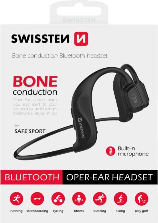 Swissten Bluetooth Earphones Bone Conduction for safe Sport, BT V5.0, black, Blister (51106090) von Swissten