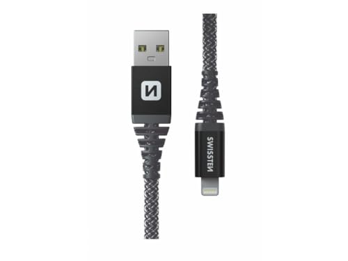 Swissten - Extrem robustes USB/Lightning-Kabel - Kevlarfaser verstärkt - Ladekabel und Datenkabel - Unterstützt Schnellladung bis zu 60 W - 1,5 m - Schwarz von Swissten