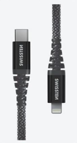 Swissten - Extrem widerstandsfähiges USB-C/Lightning-Kabel - Kevlar-Faser verstärkt - Lade- und Datenkabel - Unterstützt schnelles Laden bis zu 60W - 1,5m - Schwarz von Swissten