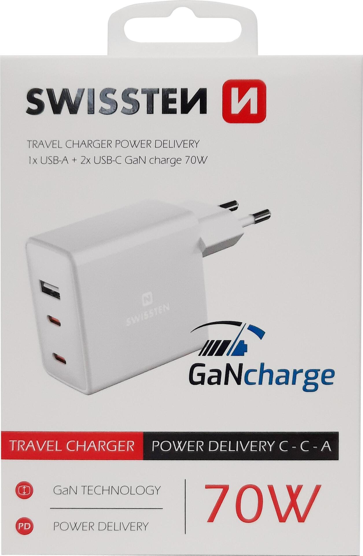 Swissten GaN Travel Charger 2 x USB-C / USB / 70W (22054100) von Swissten
