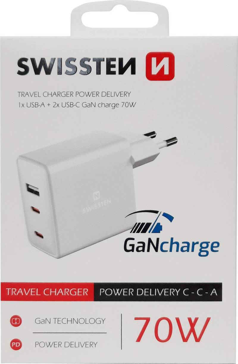 Swissten GaN Travel Charger 2 x USB-C / USB / 70W (22054100) von Swissten