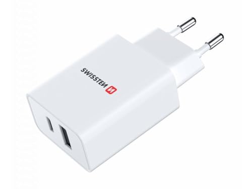 Swissten - Reiseladegerät mit revolutionärer GaN-Technologie und Qualcomm Schnellladung - Power Delivery 30W - 1x USB-C + 1x USB - Kompatibel mit iOS und Android Smartphones - Weiß von Swissten