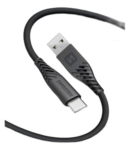 Swissten - USB/USB-C Kabel aus weichem Silikon - Lade- und Datenkabel - Unterstützt Schnellladung bis zu 60W - 1,5m - Schwarz von Swissten
