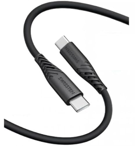 Swissten - USB-C/USB-C Kabel aus weichem Silikon - Ladekabel und Datenkabel - Unterstützt Schnellladung bis zu 60W - 1,5m - Schwarz von Swissten