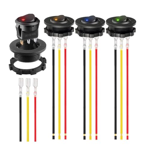 Switian 4er Set DC 20A 12V Wippschalter SPST Rund IP65 Wasserdicht mit LED Beleuchtung (Blau/Rot/Grün/Gelb) – für Auto, LKW, Marine, DIY-Panel von Switian