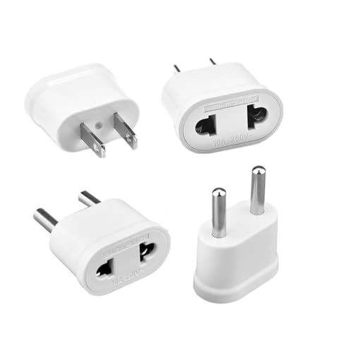 Switian 4 Stück US zu EU Reisestecker Schutzkontakt Adapter, 2 Pin China USA Amerika auf DE Deutsch Konverter Netzstecker Reiseadapter Socken von Switian