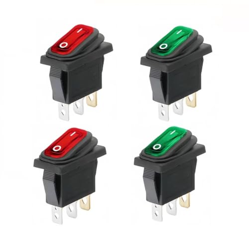 Switian 4er-Set Wasserdichter IP65 Bootsschalter mit LED (2x Rot/2x Grün) - 3-Poliger Kippschalter 10A 125V/6A 250V, Hochleistungs-Schaltschalter für Elektrogeräte von Switian