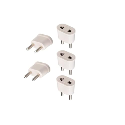 Switian 5 Stück US zu EU Reisestecker Schutzkontakt Adapter, 2 Pin China USA Amerika auf DE Deutsch Konverter Netzstecker Reiseadapter Socken von Switian