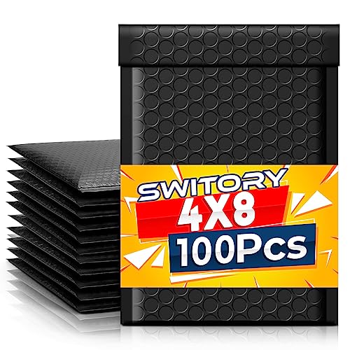 Switory 100 Stück Versandtaschen Haftklebend 4X7"+1.57" Schwarz von Switory