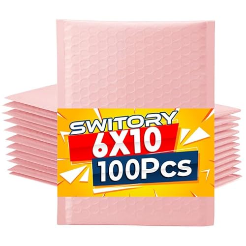 Switory 100 Stück Versandtaschen Haftklebend 6X9"+1.57" Sakura Pink von Switory