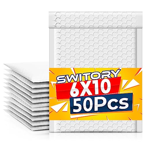 Switory 50 Stück Luftpolsterversandtaschen A5 Polsterumschläge 15,3 cm x 26,9 cm Poly Bubble Mailer Gepolsterte Umschläge Bubble Lined Poly Mailer Selbstversiegelnde Blaugrün für die Verpackung Weiß von Switory