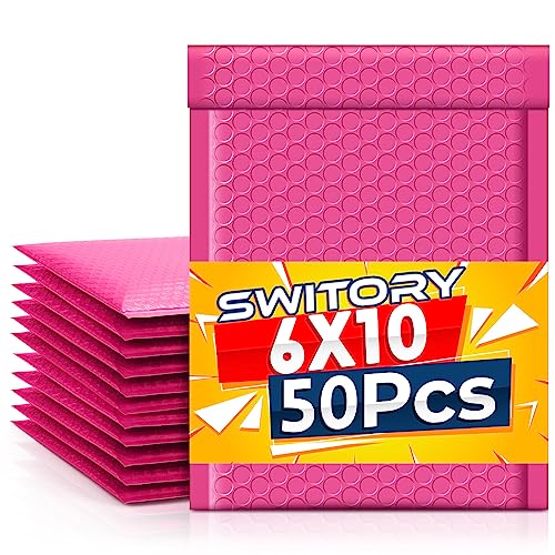 Switory 50 Stück Polsterumschläge A5 Versandtaschen15,3 cm x 26,9 cm Poly Bubble Mailer Gepolsterte Umschläge Bubble Lined Poly Mailer Selbstversiegelnde für Verpackung Rosa von Switory