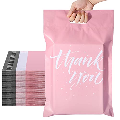 Switory Versandtaschen 10,3X13" (262x330mm), 100 Stück, Umschläge mit Griff, Verpackungstasche für Kleidung, selbstklebend, leicht zu tragen, wasserdicht und reißfest, rosa (thank you) von Switory