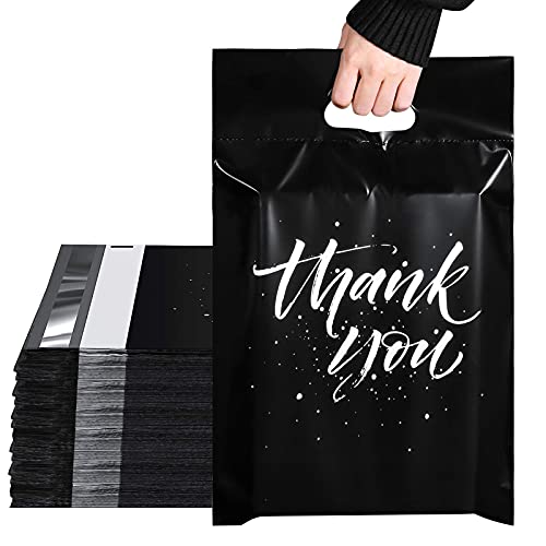 Switory Versandtaschen 10,3X13" (262x330mm), 100 Stück, Umschläge mit Griff, Verpackungstasche für Kleidung, selbstklebend, leicht zu tragen, wasserdicht und reißfest, schwarz (thank you) von Switory