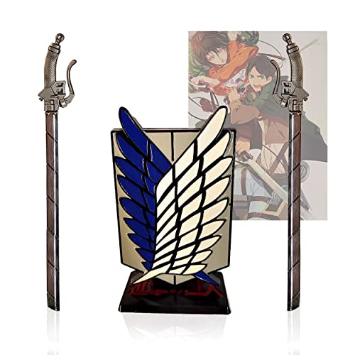 Attack on Titan Brieföffner Set - Dual ODM Gear Blade Miniaturschwert mit Wings of Freedom Ständer, Schwert Brieföffner & Anime Geschenk für AOT Fans von Swords and more