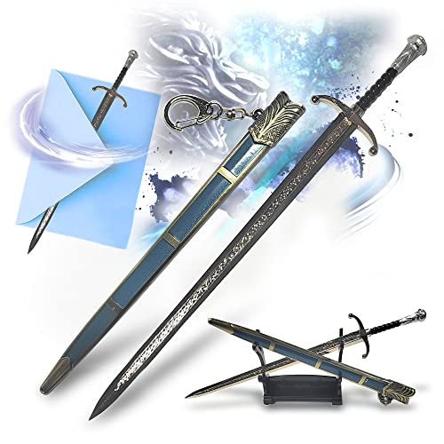 Brieföffner GoT - Jon Snow Longclaw Schwert, Schwert Brieföffner mit Scheide & Ständer 21cm, Miniatur Schwert & Geschenk und Gadgets von Swords and more