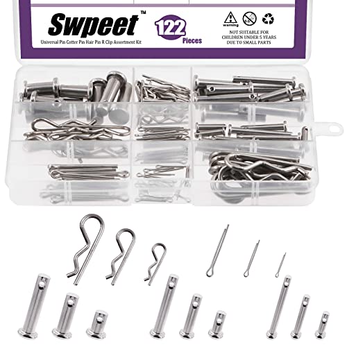 Swpeet 122 Stück 304 Edelstahl M4 M6 M8 Gabelkopfbolzen mit M1,5 M2 M3 verzinktem Stahl Splinte und Clips Befestigungsset Anhängerkupplung Pin Clip von Swpeet