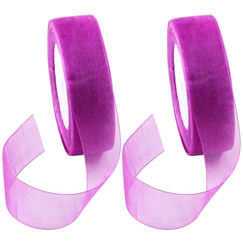 Swpeet 2 Rolls 50 Yards x 1 Zoll Lila Schimmer Sheer Fabric Ribbons Organza Ribbon, Transparent Sheer Ribbon Chiffon Fabric Ribbons für Bouquets Hochzeit Geburtstag Dekoration von Swpeet
