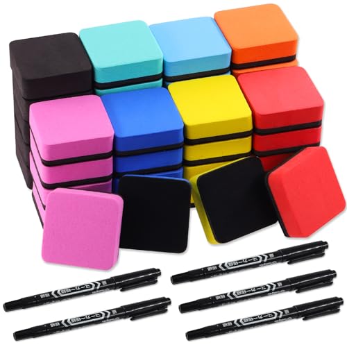 Swpeet 45Pcs Magnetische Whiteboard Radiergummi Set Dry-Erase Whiteboard Radiergummi, Magnetische Whiteboard Dry Radiergummi Tafel Reiniger Wischer Ideal für Lehrer, Studenten, Schule von Swpeet
